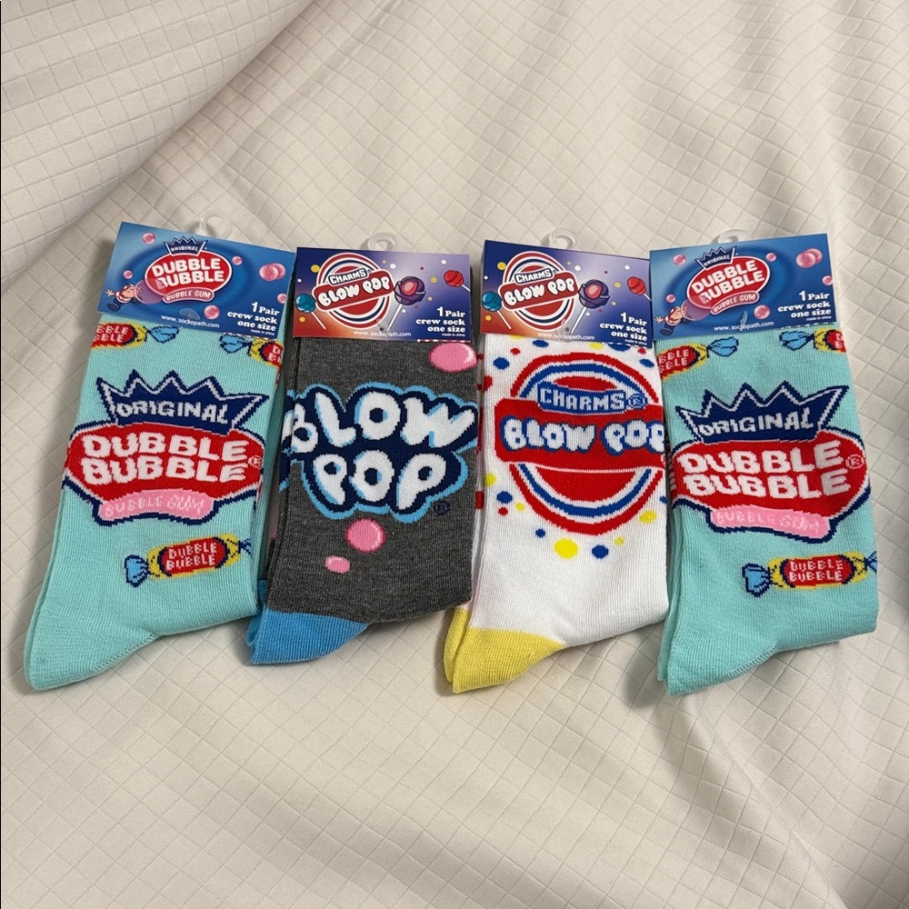 Tootsie Roll fun themed unisex crew socks set of four; size: men 8-12 women 9-14